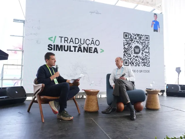 Bate-papo no palco com tradução simultânea